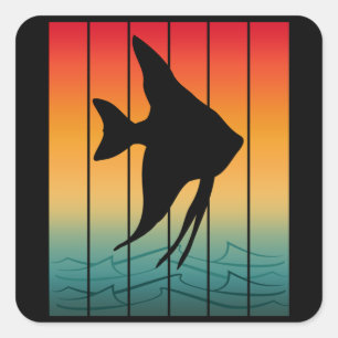 Adesivo Quadrado Vintage Sunset Silhouket Fish