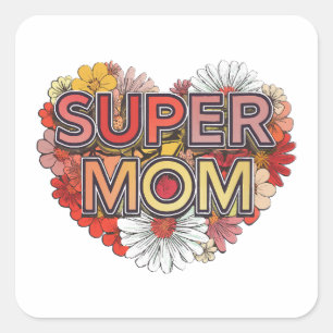 Adesivo Quadrado Vintage Super Mãe Floral Emblem