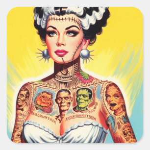 Adesivo Quadrado Vintage Tatuou Horror Girl