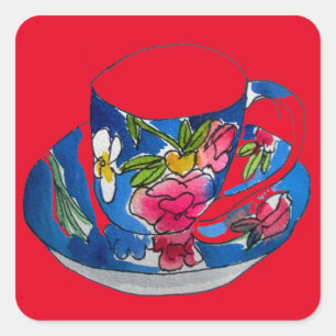 Adesivo Quadrado Vintage Teacups (Vintage Teacups) ilustração origi