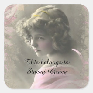 Adesivo Quadrado Vintage Teenage Girl in Pink This pertence a Name