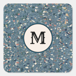 Adesivo Quadrado Vintage Terrazzo Retro Patterno - Blue Terra Cotta