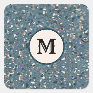 Adesivo Quadrado Vintage Terrazzo Retro Patterno - Blue Terra Cotta