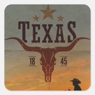 Adesivo Quadrado Vintage Texas Cowboy Square Sticker