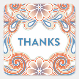 Adesivo Quadrado Vintage Thank You stickers with orange flowers
