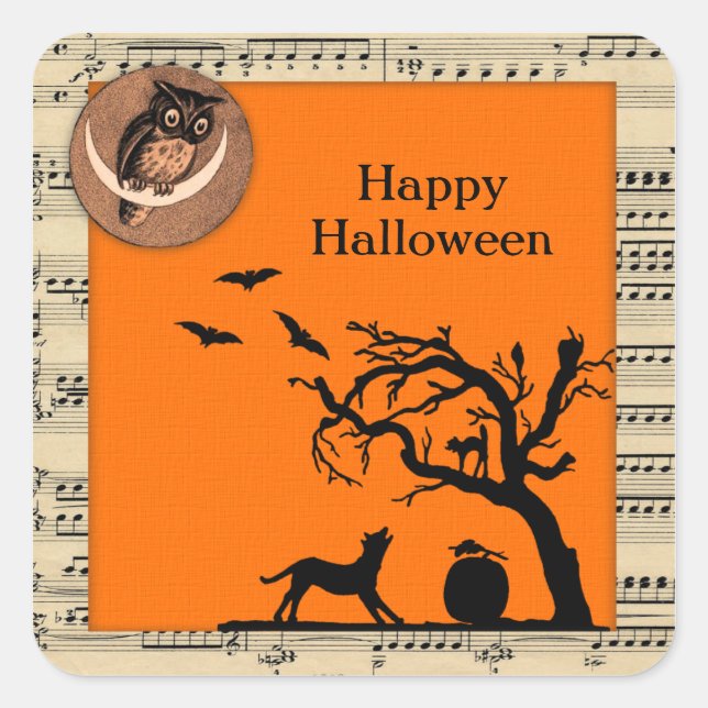 Adesivo Quadrado Vintage Themed Halloween Stickers (Frente)