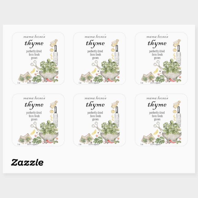 Adesivo Quadrado Vintage Thyme Jar Bottle  (Folha)
