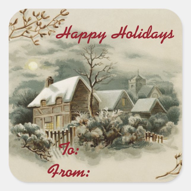 Adesivo Quadrado Vintage Town No Inverno (Frente)