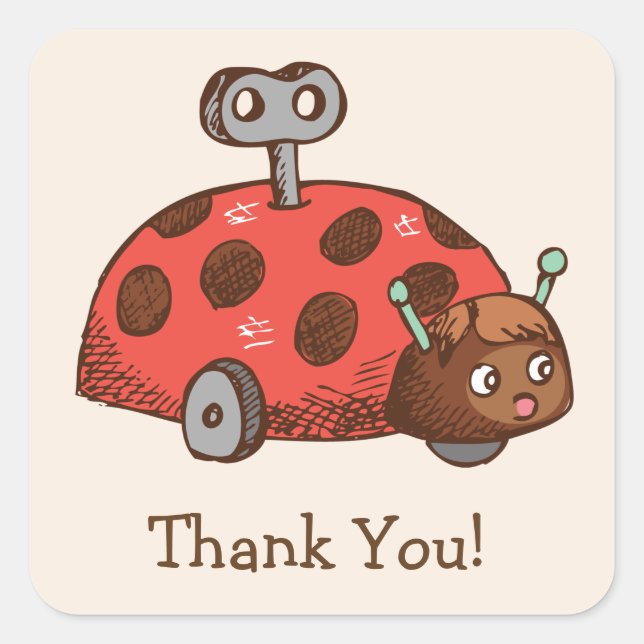 Adesivo Quadrado Vintage Toy Ladybug Obrigado (Frente)