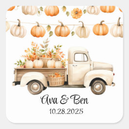 Adesivo Quadrado Vintage Truck com Pumpkins Wedding