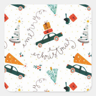 Adesivo Quadrado Vintage Truck Winter Green Pine Treine Christmas