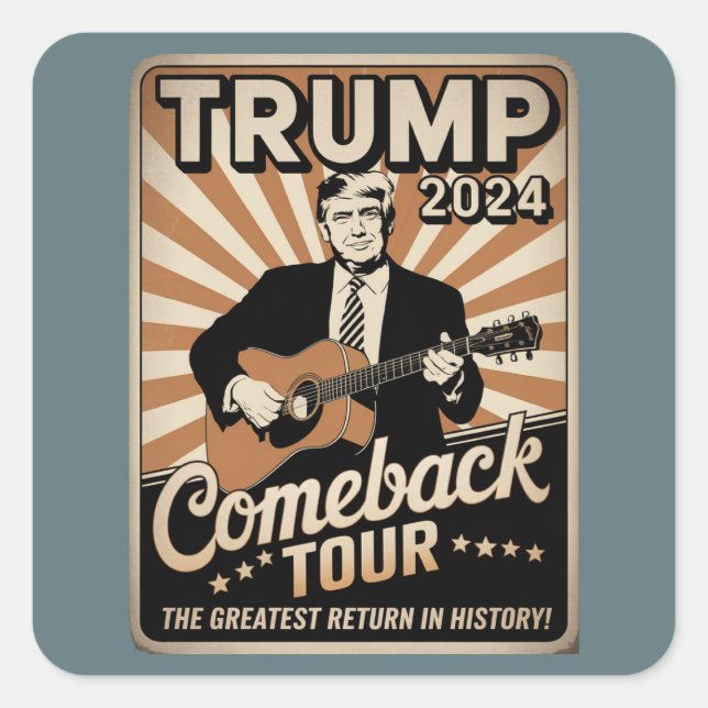 Adesivo Quadrado Vintage TRUMP 2024 Rocks COMEBACK TOUR (Frente)