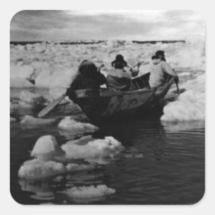 Adesivo Quadrado Vintage USA Alaska Eskimo Hunters 1970