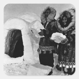Adesivo Quadrado Vintage USA Alaska igloo builders 1970