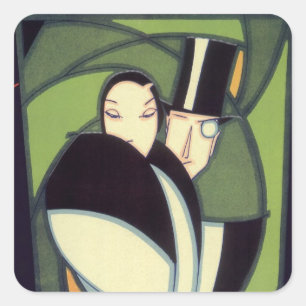Adesivo Quadrado Vintage Vegetable Topper Label, Art Deco Romance