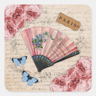 Adesivo Quadrado Vintage - Ventilador Francês Rosa