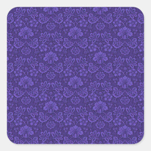 Adesivo Quadrado Vintage Victorian Indigo Damask Paisley Floral