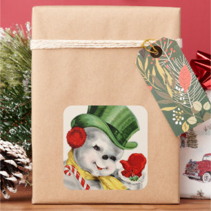Adesivo Quadrado Vintage Vintage Snowman - Vinheta de Natal