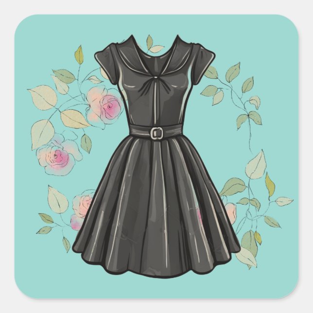 Adesivo Quadrado Vintage-Vintage-Vintage-Vestido-Preto (Frente)