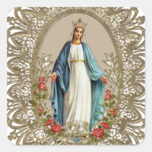 Adesivo Quadrado Vintage Virgem Religiosa Mary Floral Católica Dou