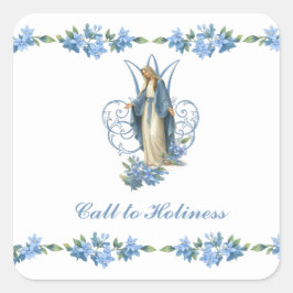 Adesivo Quadrado Vintage Virgin Mary Catholic Floral Religious