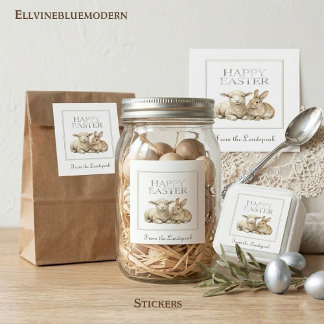 Adesivo Quadrado Vintage Watercolor Lamb & Rabbit Silver Easter