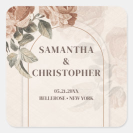 Adesivo Quadrado Vintage watercolor Terracotta rosas sage verde