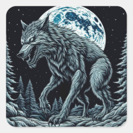 Adesivo Quadrado Vintage Werewolf crescendo em uma noite de lua che