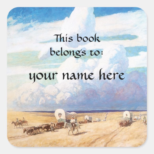 Adesivo Quadrado Vintage Western Cowboys, NC Wyeth Bookplate (Frente)