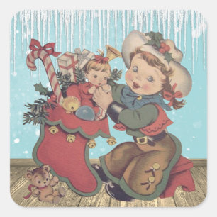 Adesivo Quadrado Vintage Western Cowgirl Kid e natal Stocks