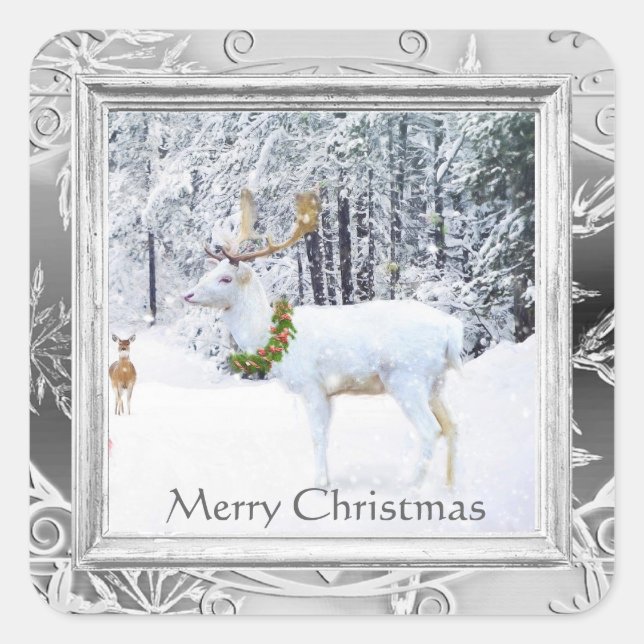 Adesivo Quadrado Vintage White Deer Christmas Sticker (Frente)
