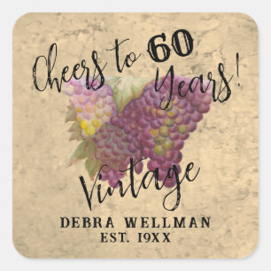 Adesivo Quadrado Vintage Wine Country 60th Birthday Cheers to 60