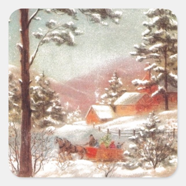 Adesivo Quadrado Vintage Winter Country Scense (Frente)