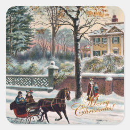 Adesivo Quadrado Vintage Winter Street Merry Christmas
