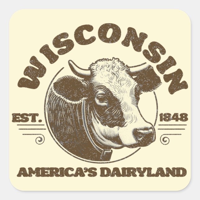 Adesivo Quadrado Vintage Wisconsin (Frente)