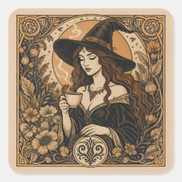 Adesivo Quadrado Vintage Witch Tea Time