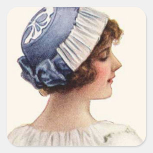 Adesivo Quadrado Vintage Woman e Hat Sticker