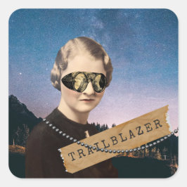 Adesivo Quadrado Vintage Woman Trailblazer Night Sky Pop Art