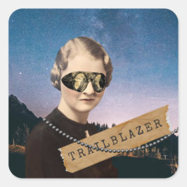 Adesivo Quadrado Vintage Woman Trailblazer Night Sky Pop Art