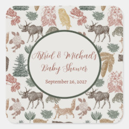 Adesivo Quadrado Vintage Woodland Animal Favor Bears,Moose &Florals