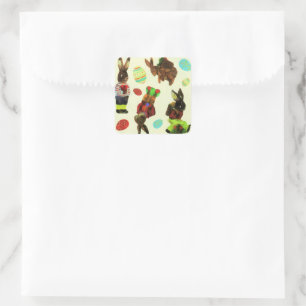Adesivo Quadrado Vintage Woodland Bunny Rabbit Forest Watercolor