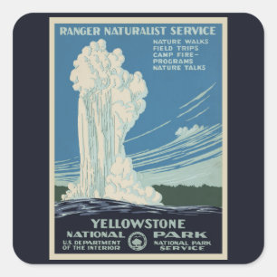 Adesivo Quadrado Vintage Yellowstone National Park Antiga Fiel