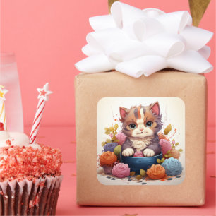 Adesivo Quadrado Vintagem de gato bonito