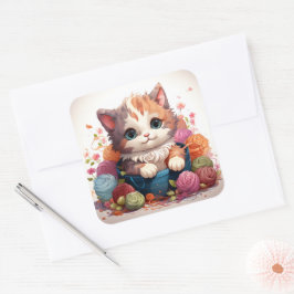 Adesivo Quadrado Vintagem de gato bonito