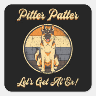 Adesivo Quadrado Vintagem do German shepherd Pitter Patter Dog Love