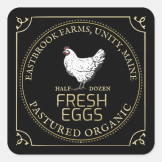 Adesivo Quadrado VINTAGEM HEN PASTUGE OVOS RÓTULO preto