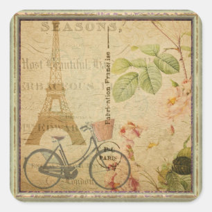 Adesivo Quadrado Vintagem Parisiense Com Eiffel