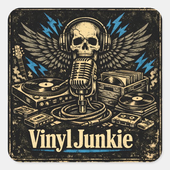 Adesivo Quadrado Vinyl Junkie – Record Collector Analog Love (Frente)