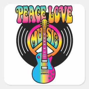 Adesivo Quadrado Vinyl Peace Love & Music