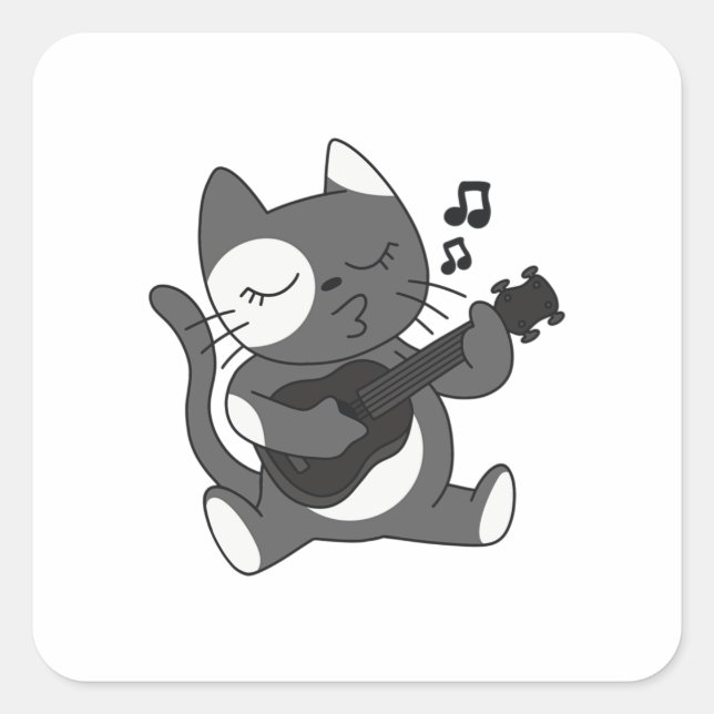 Adesivo Quadrado Violão Bluegrass tocando gato (Frente)
